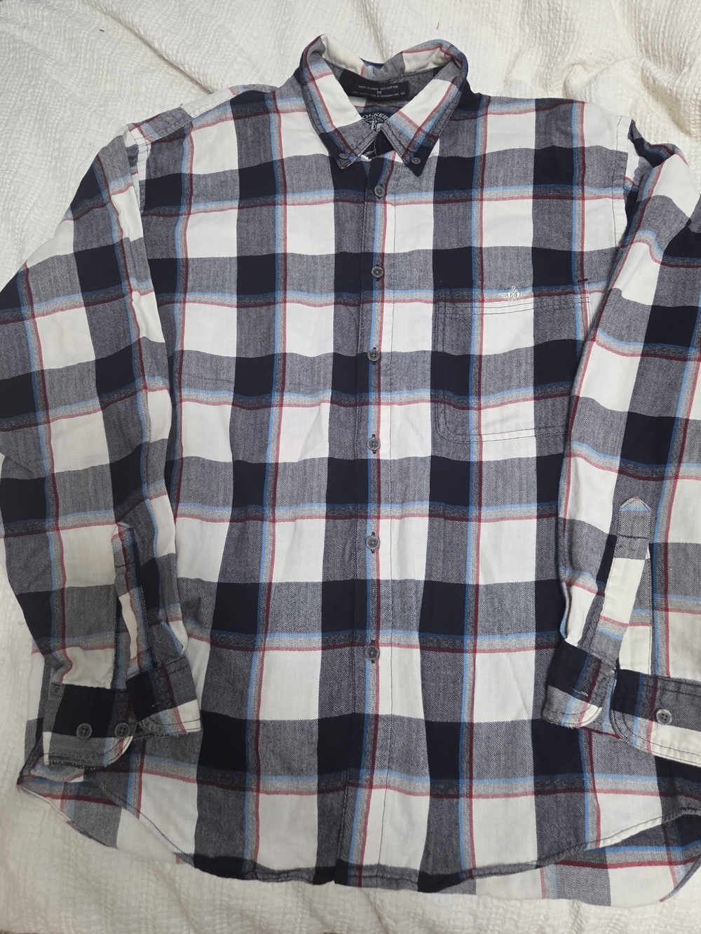 Men's Dockers Navy and White Plaid Button-Down Shirt